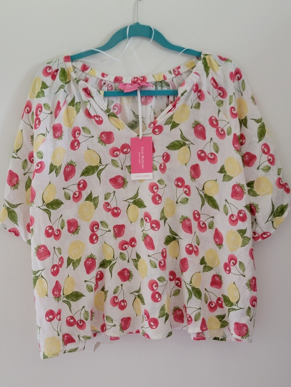✨ NWT 2X Plus Size Isaac Mizrahi 100% Linen Fruit Print Blouse Top ✨